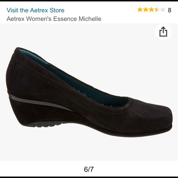 Black suede comfort wedges. Width C. - Picture 6 of 11